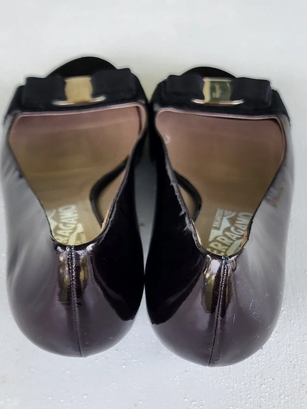 Salvatore Ferragamo Black Patent Vara Peep-Toe Flats